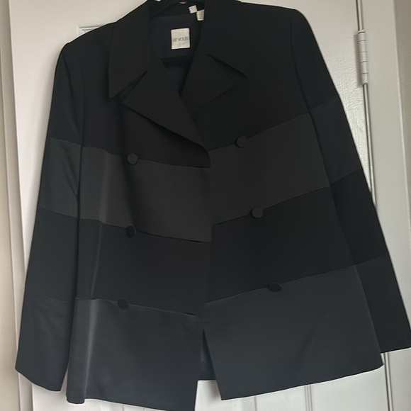 Et Vous Black Double Breasted Blazer with Dual Fabric Stripe Detail - Picture 4 of 8